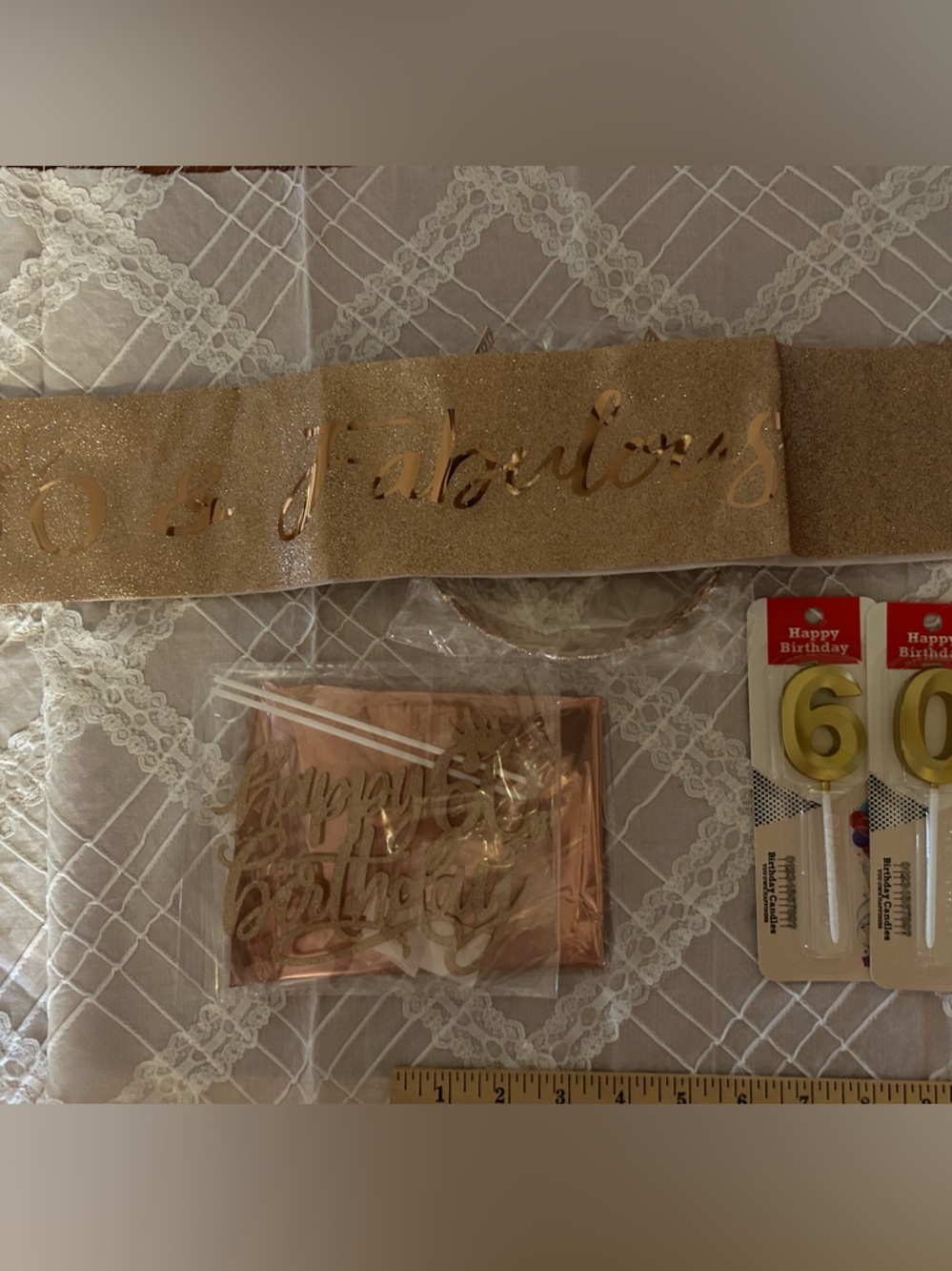 60 & Fabulous Birthday Celebration Sash Crown Candles Cake Topper & Balloon New - Picture 3 of 11